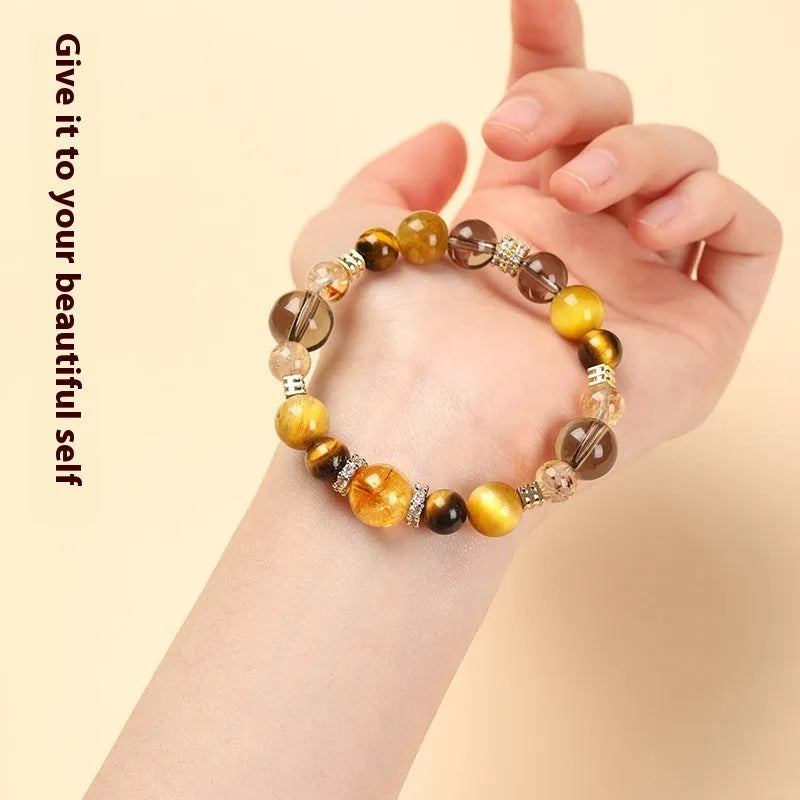 Lucky Jinba crystal tiger-eye geometric bracelet in yellow with 10mm and 12mm size options