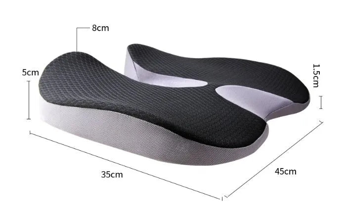 Curved bevel car seat cushion in beige colour with memory foam for tailbone support during driving