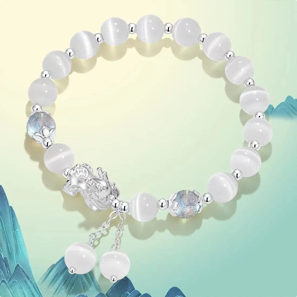 Natural black agate couple bracelet with 10mm wave beads and grey opal accents