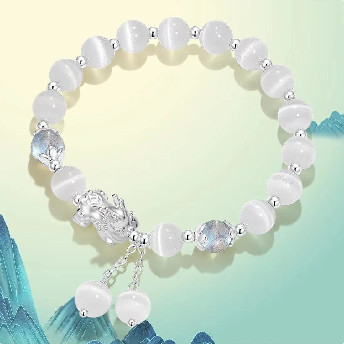 Natural black agate couple bracelet with 10mm wave beads and grey opal accents