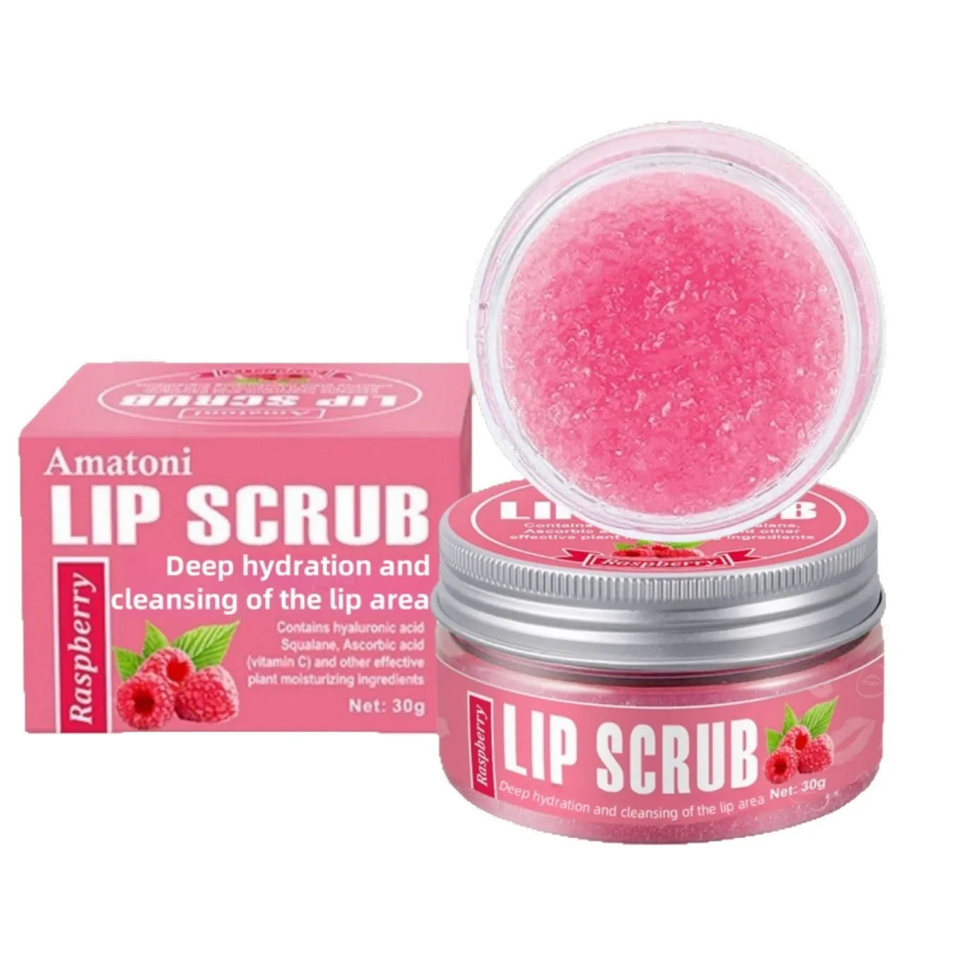 30g fruit flavour lip scrub cream in coconut, raspberry, vanilla, and watermelon options