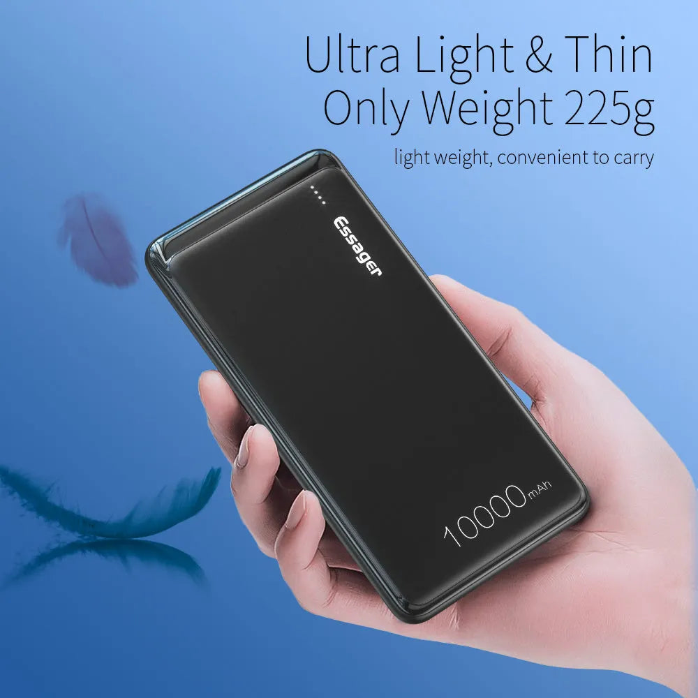 Essager Jane 10000mAh portable power bank in black or white with Type-C and Micro USB ports