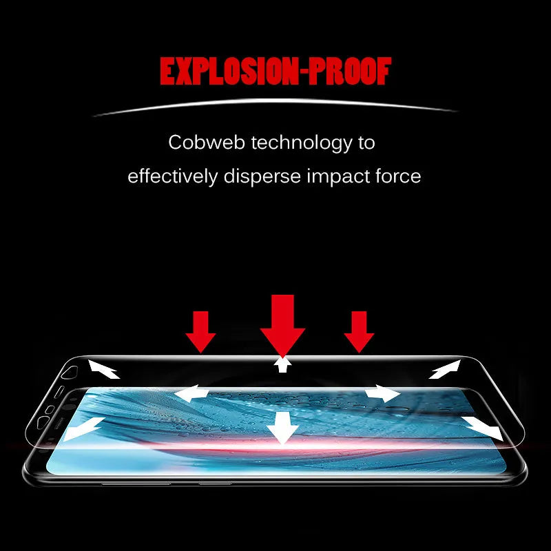 Purple Light hydraulic film screen protector for curved Samsung S10 S9 S8 phones on a matte surface.