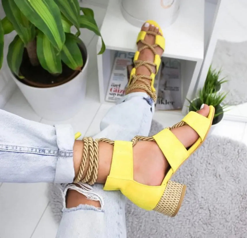 Women's beige suede sandals with fish mouth toe, front strap, ankle strap, and a thick 3-5cm middle heel.