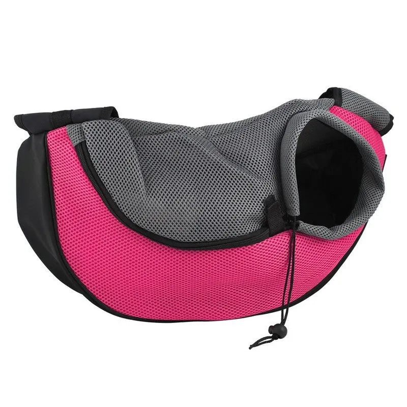 Pet backpack carrier in blue colour showing S and L size options for small dogs and cats