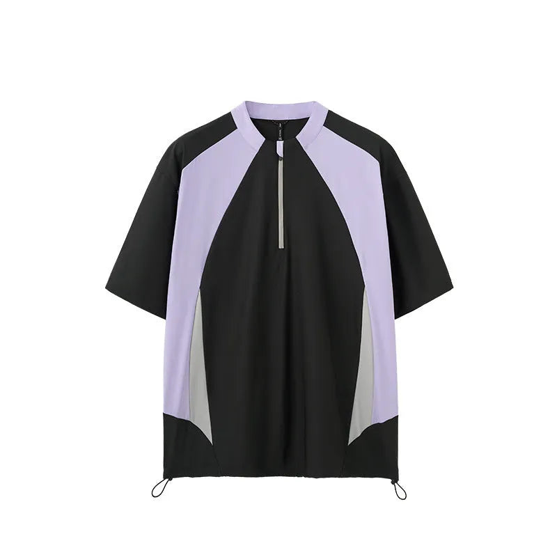Men's solid colour lightweight polyester casual top shown in black and beige, available in long sleeve and short sleeve styles.