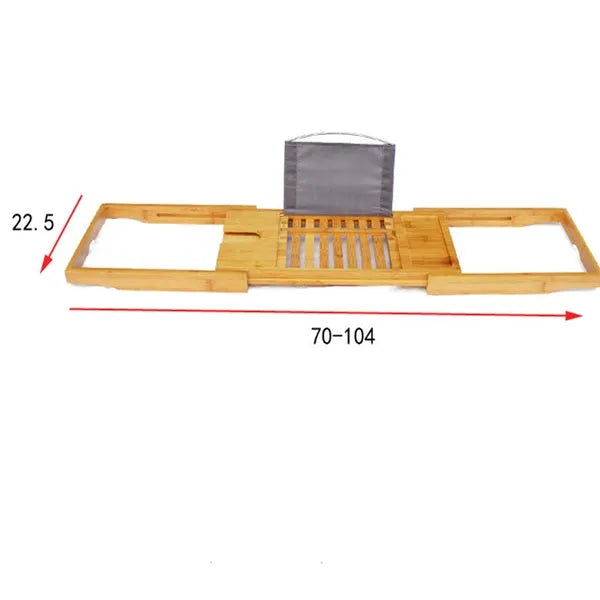 Natural bamboo bathtub frame with single tier desktop storage for bathroom organisation