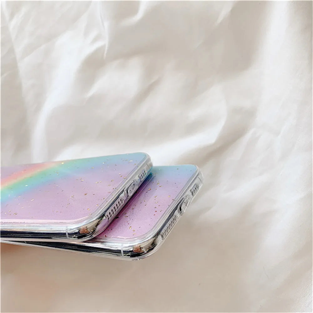 Rainbow gradient stripe pattern TPU phone case for iPhone in Japanese Korean style
