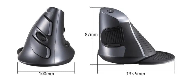 M 618 black and white wireless vertical ergonomic computer mouse showing side profile and button layout