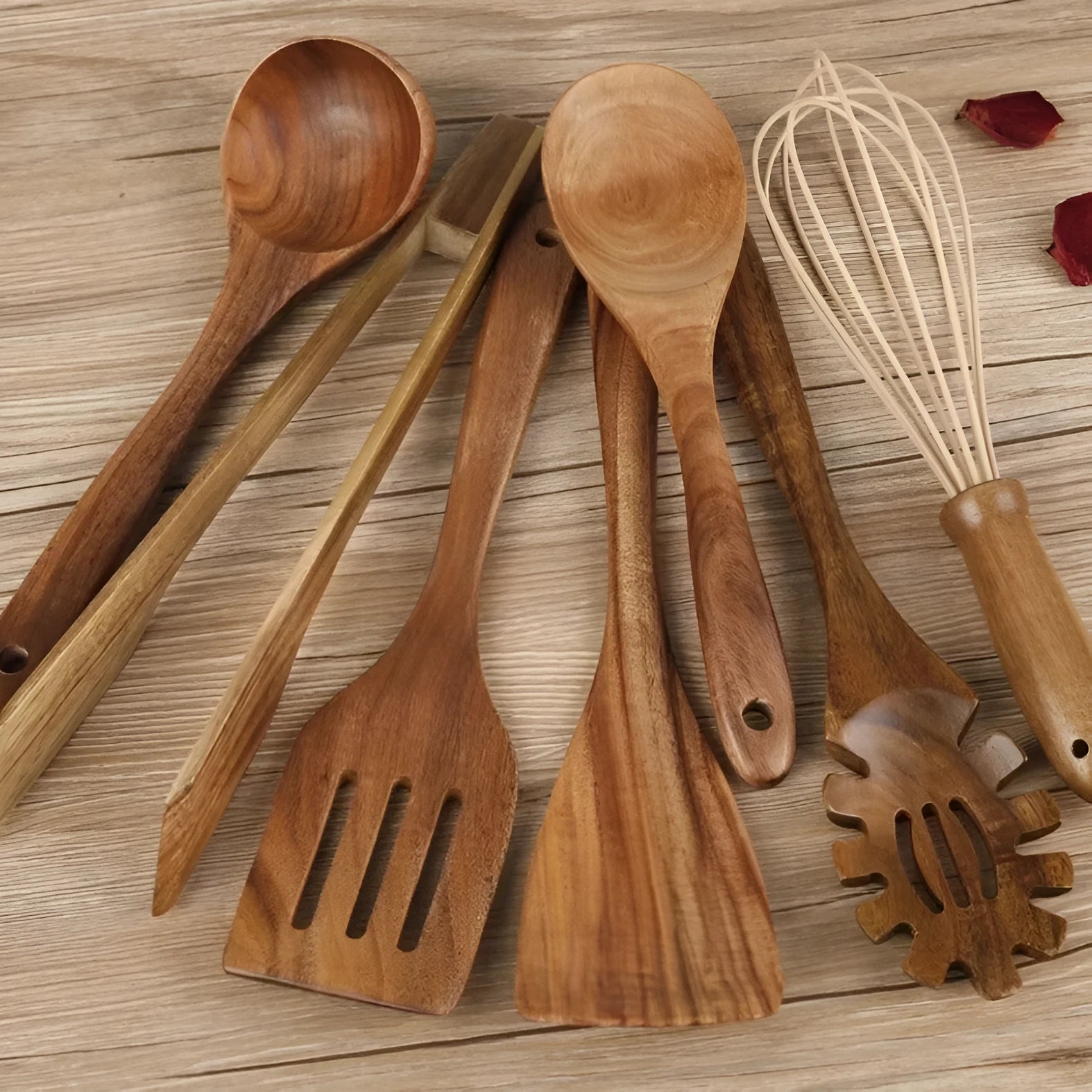 Wooden cooking utensils seven-piece set with spoon and shovel tools for non-stick pans