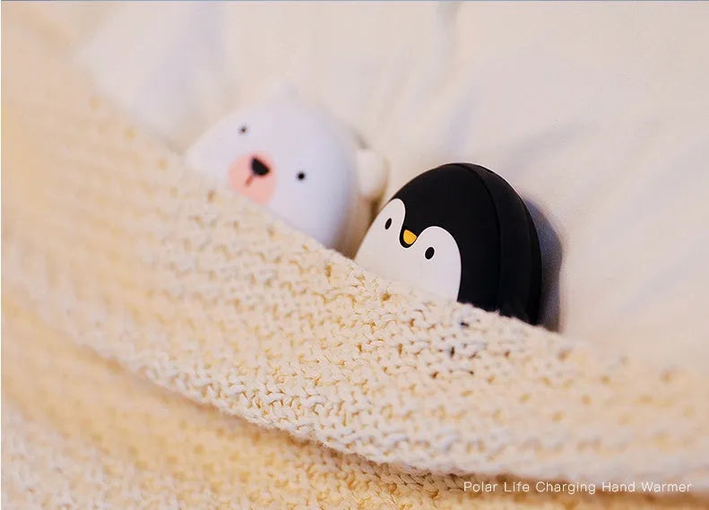 Cartoon penguin and polar bear USB rechargeable hand warmers with double heating sides