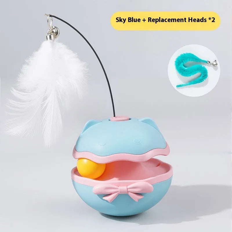 Electric cat toy tumbler self-hi cat teaser in lemon yellow, sky blue or soft fog grey