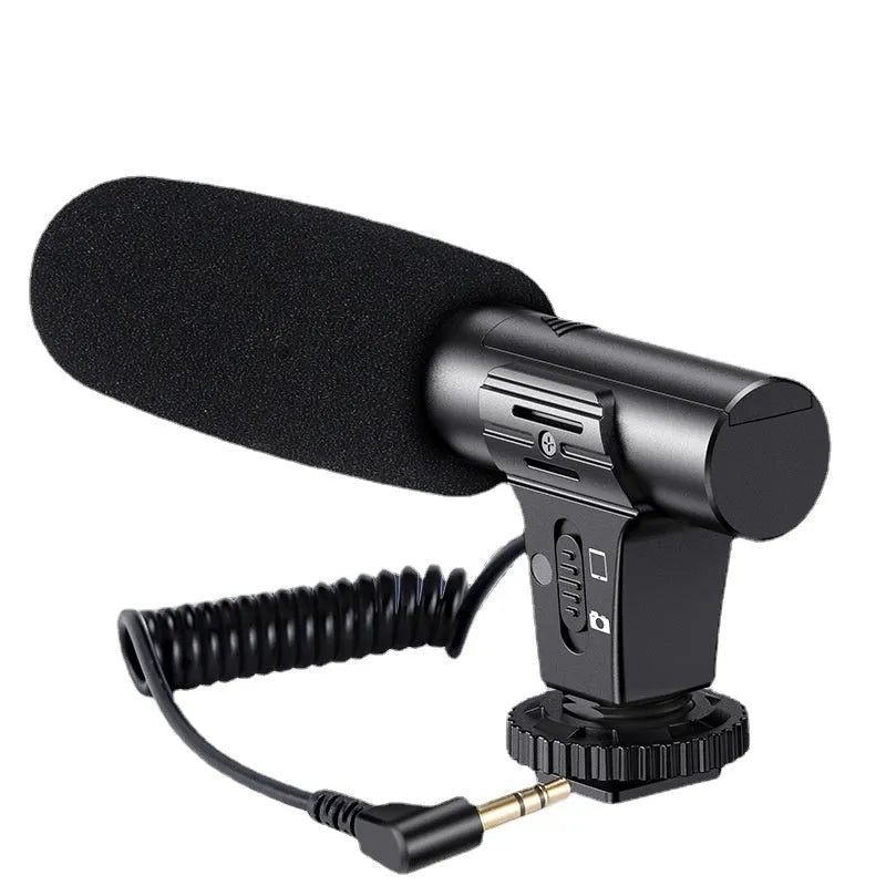 Black professional mobile phone video recording microphone with 20Hz-20KHz frequency range