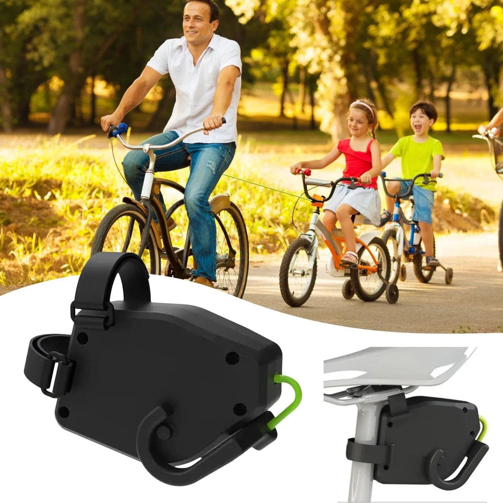 Black plastic bicycle trailer rope for connecting child trailers to adult bikes