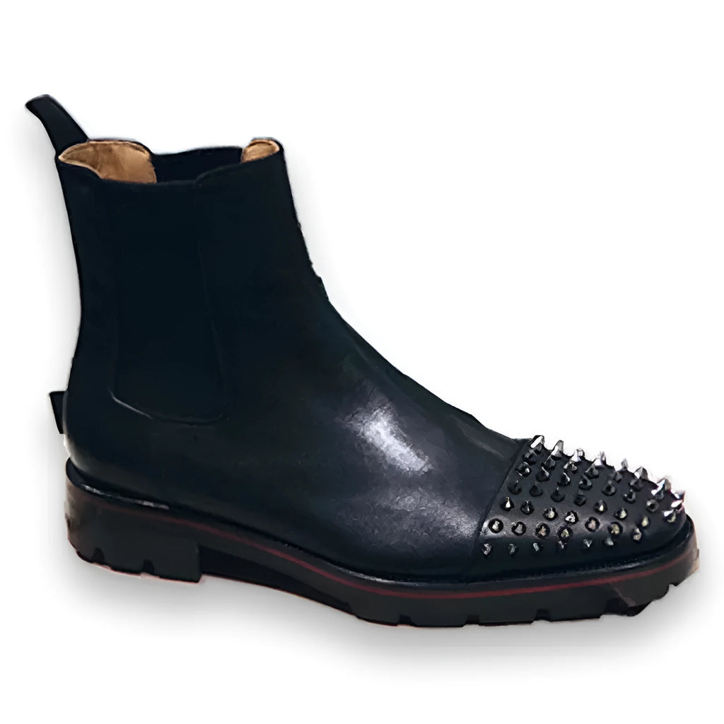High top business casual shoes in cowhide leather, shown in black and black with orange accent styles.