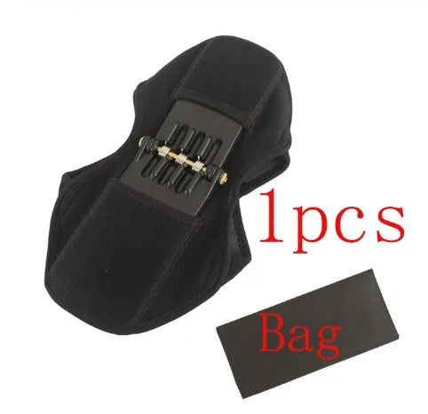 Adjustable spring knee brace support for patella, shown in black colour.