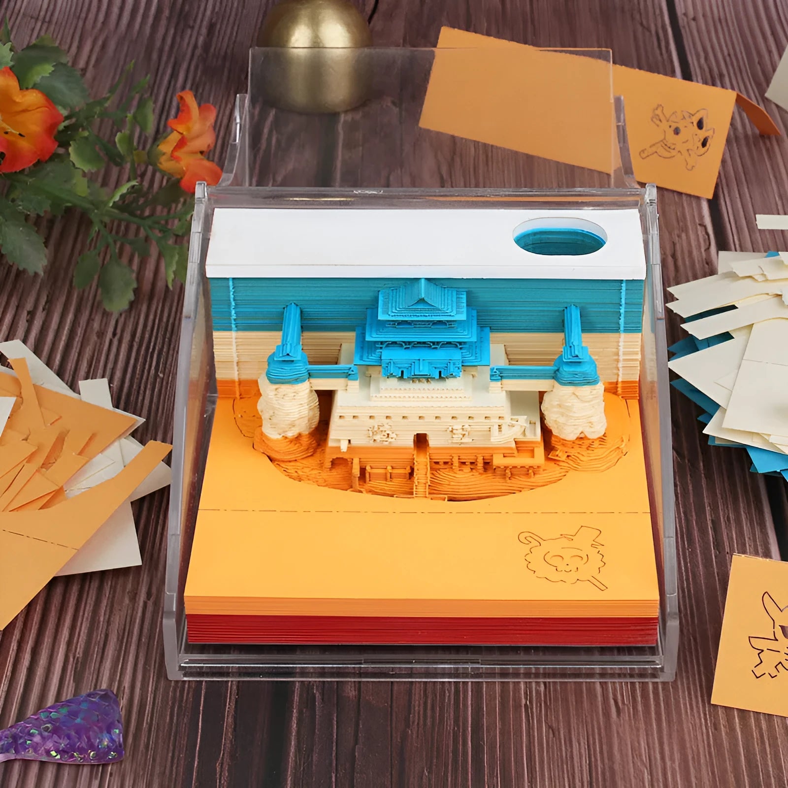 Anime architecture cartoon sticky notes with One Piece themed designs, 80x45mm craft paper notepad
