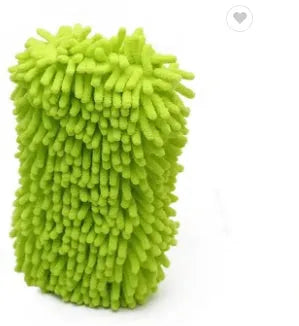 Silver green car wash sponge block measuring 14cm by 25cm with microfiber chenille construction