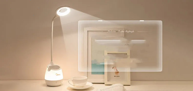 Rechargeable table lamp with touch switch and USB charging port in green, pink, or white colours