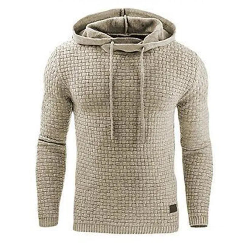 A men's hoodie sweater in a cotton-polyester blend, shown in one of nine available colours including black, navy, or grey.