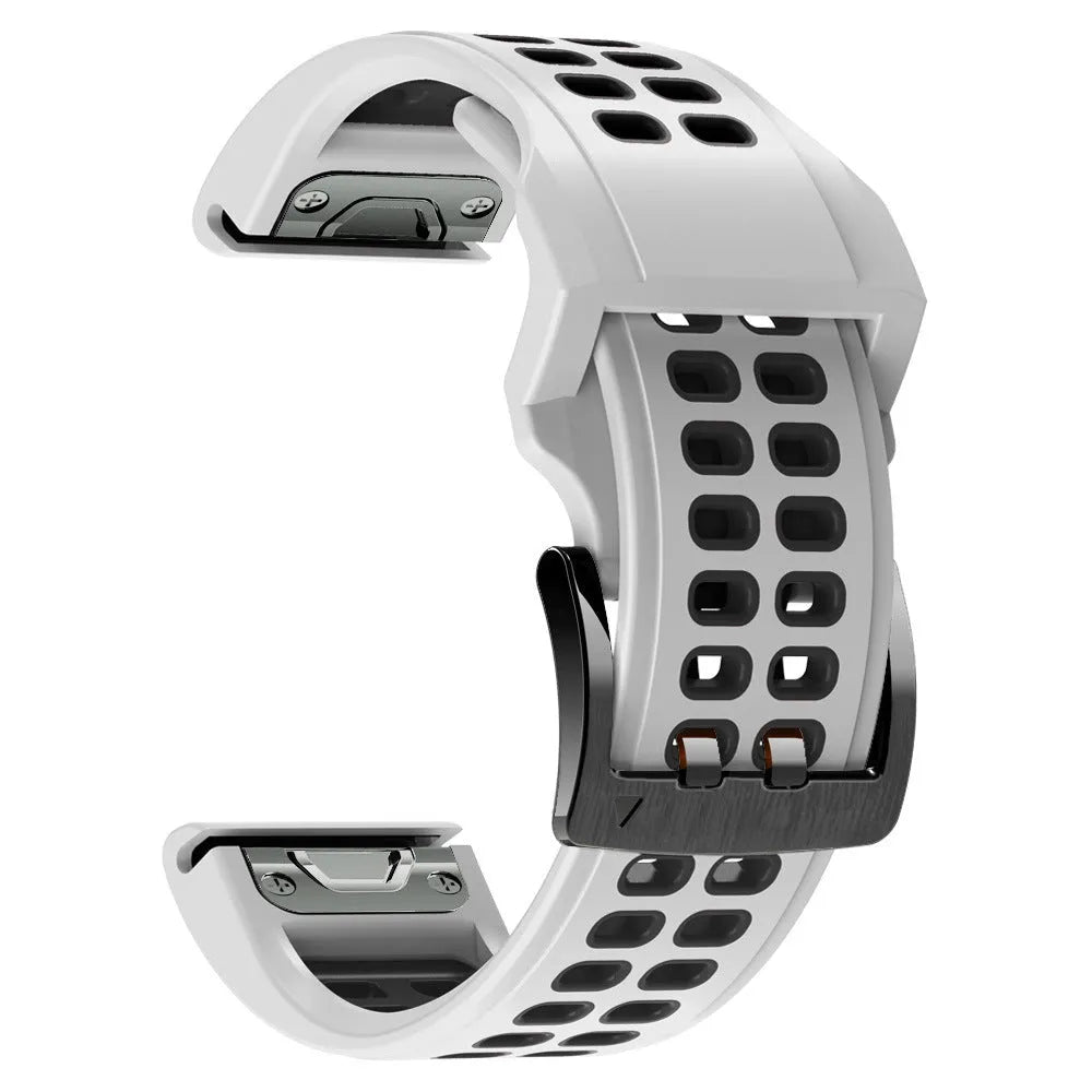 Two-colour silicone watch strap with quick-release pins and pin buckle in sport style