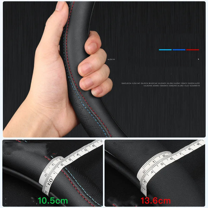 Black steering wheel cover with Napa leather texture for Suzuki cars