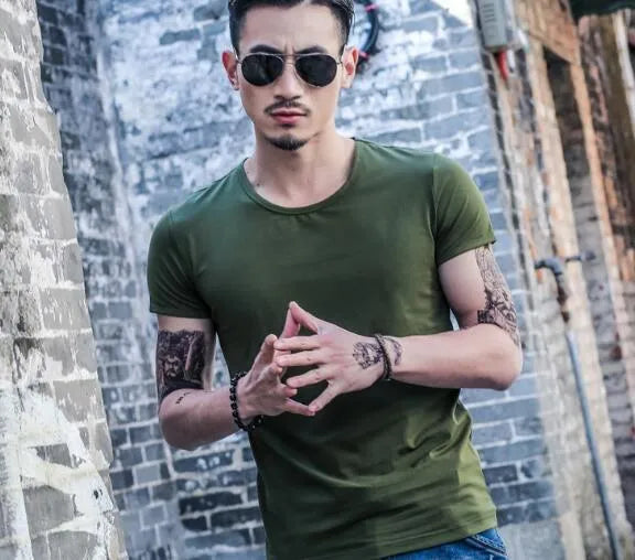 Men's lightweight summer T-shirt in blue, made from 100% polyester bamboo fibre fabric.