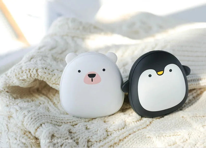 Cartoon penguin and polar bear USB rechargeable hand warmers with double heating sides
