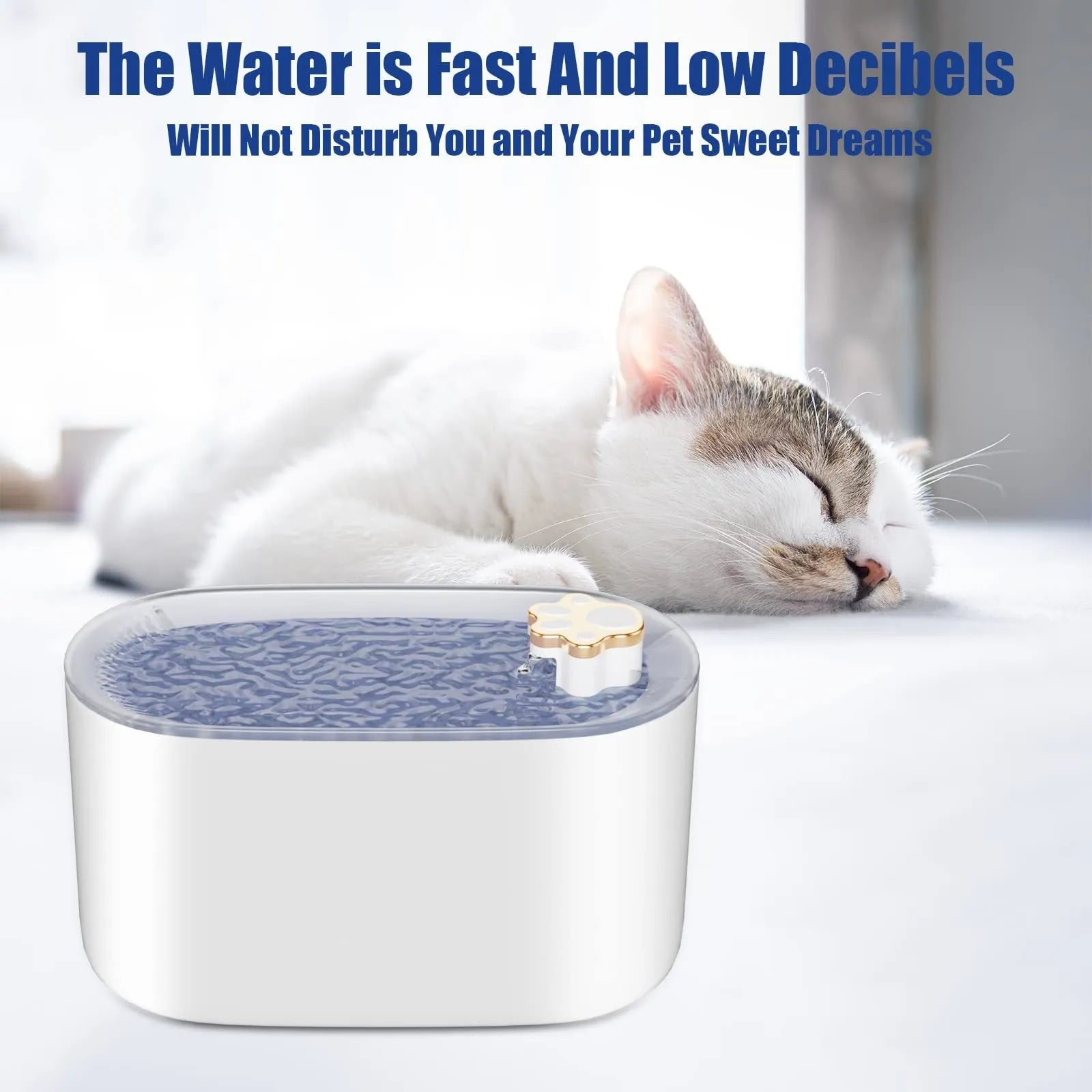 3L capacity automatic pet water fountain with filter in Berlin blue colour, showing pump and LED light