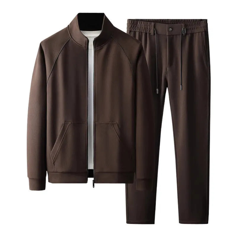 Men's stand collar casual sports suit in slim fit with matching trousers