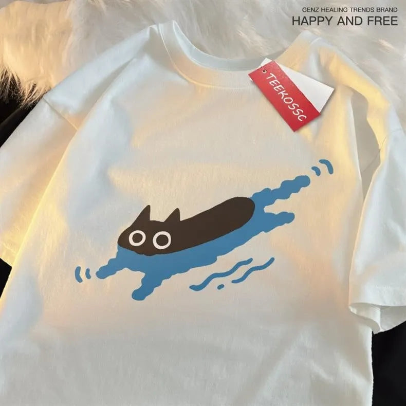 Plus size short sleeve cotton t-shirt for diving and swimming in black, blue, khaki, pink, or white.