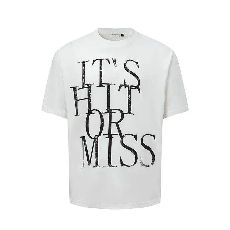 Men's American Retro style t-shirt with printed letter design in blue colour