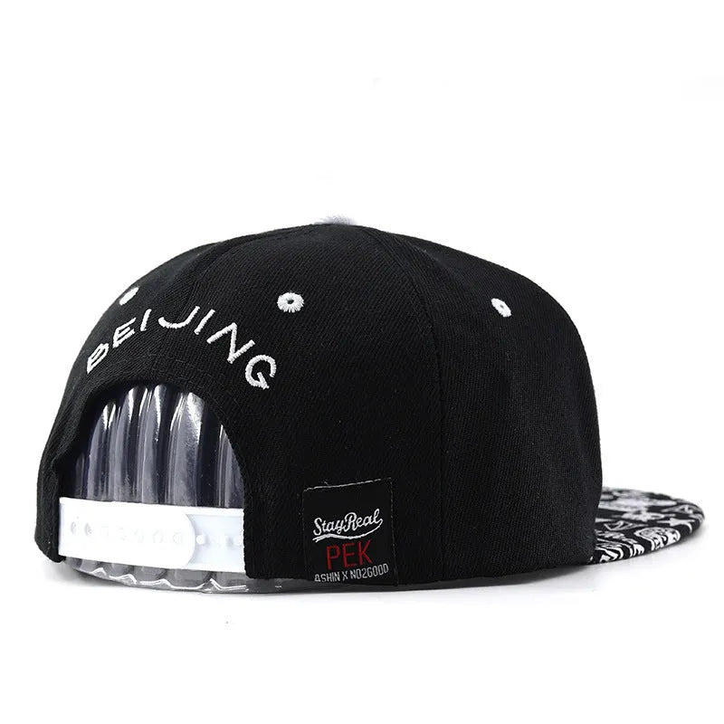 Cotton baseball hat with dome crown and letter embroidery in white or black with adjustable strap