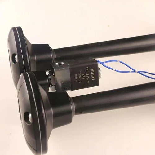 Black dual trumpet air horn kit with compressor for 12V and 24V vehicle installation