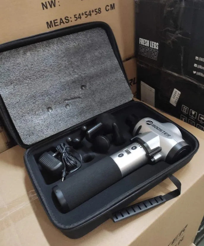 Black and white muscle relaxation massager with adjustable speed control and lithium battery