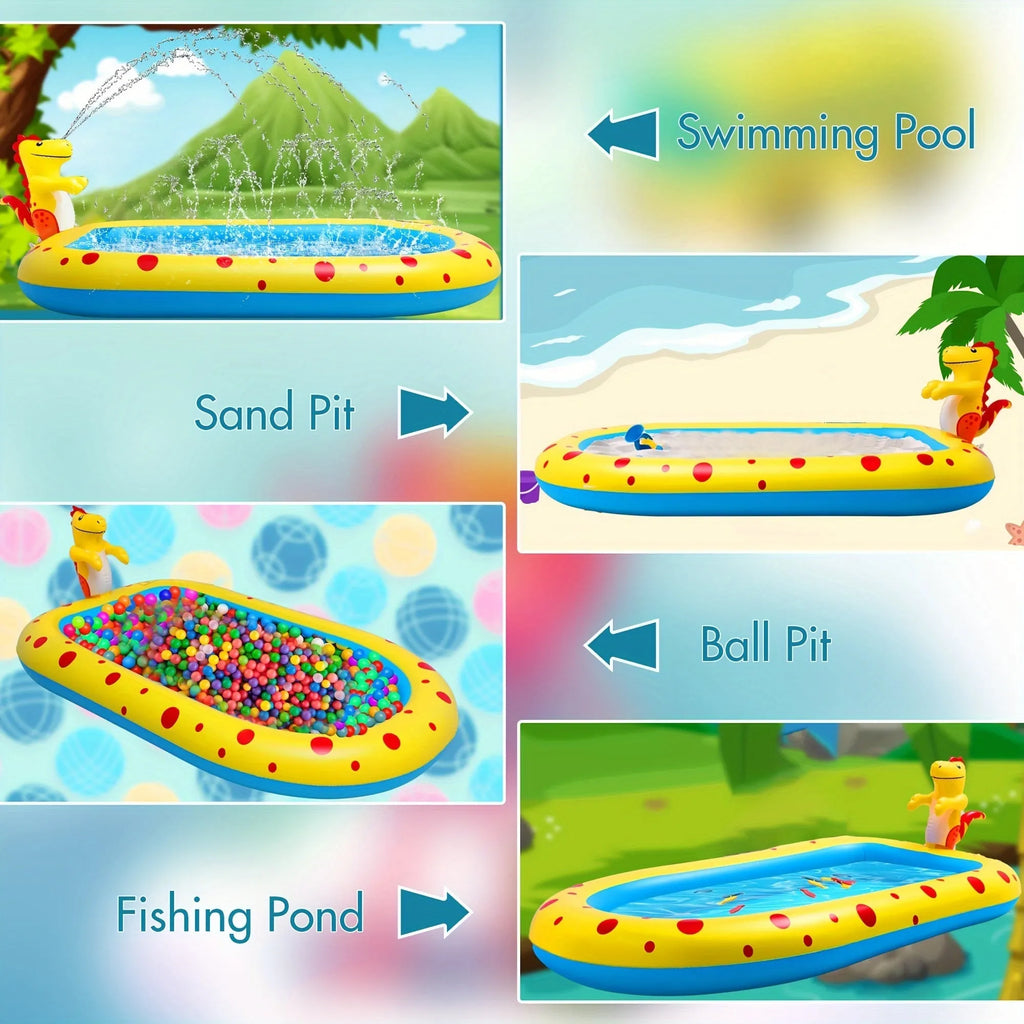 Blue dinosaur shark inflatable water spray pool for kids outdoor play