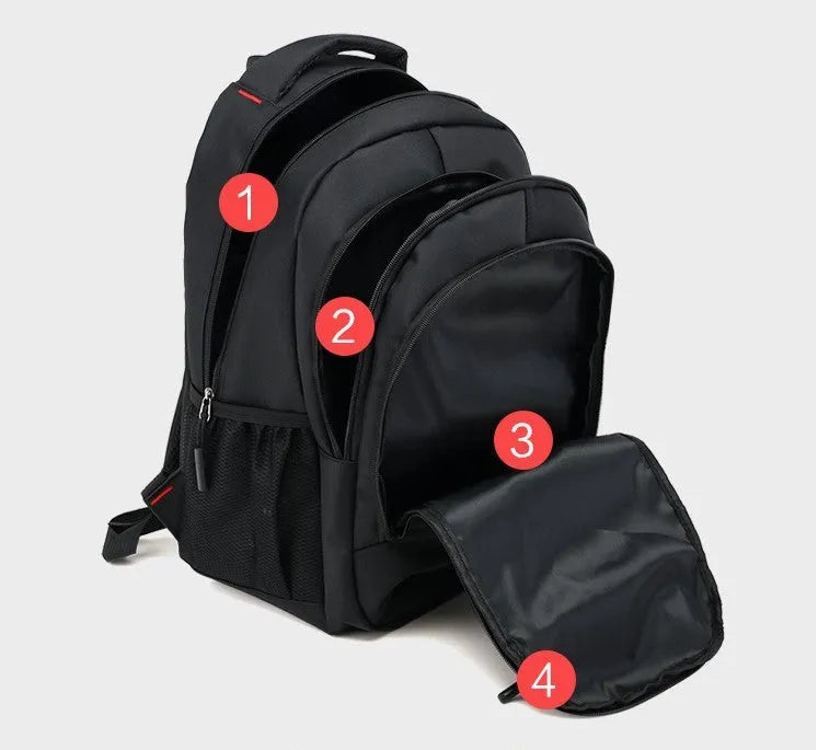 Lightweight teen backpack in blue with sponge-padded shoulder straps and side zipper pockets.