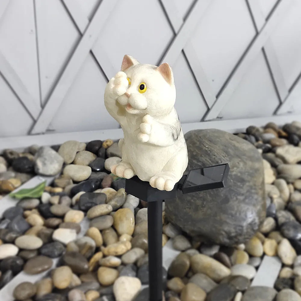 Brown resin cat-shaped solar light for garden pathways