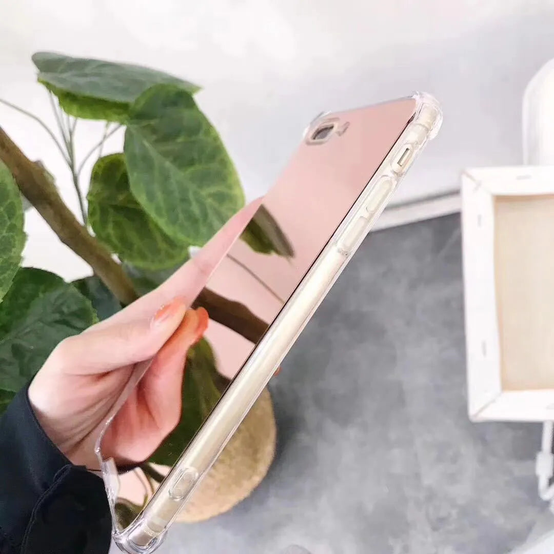 High quality TPU mirror phone case in black showing reflective back and soft edges for iPhone