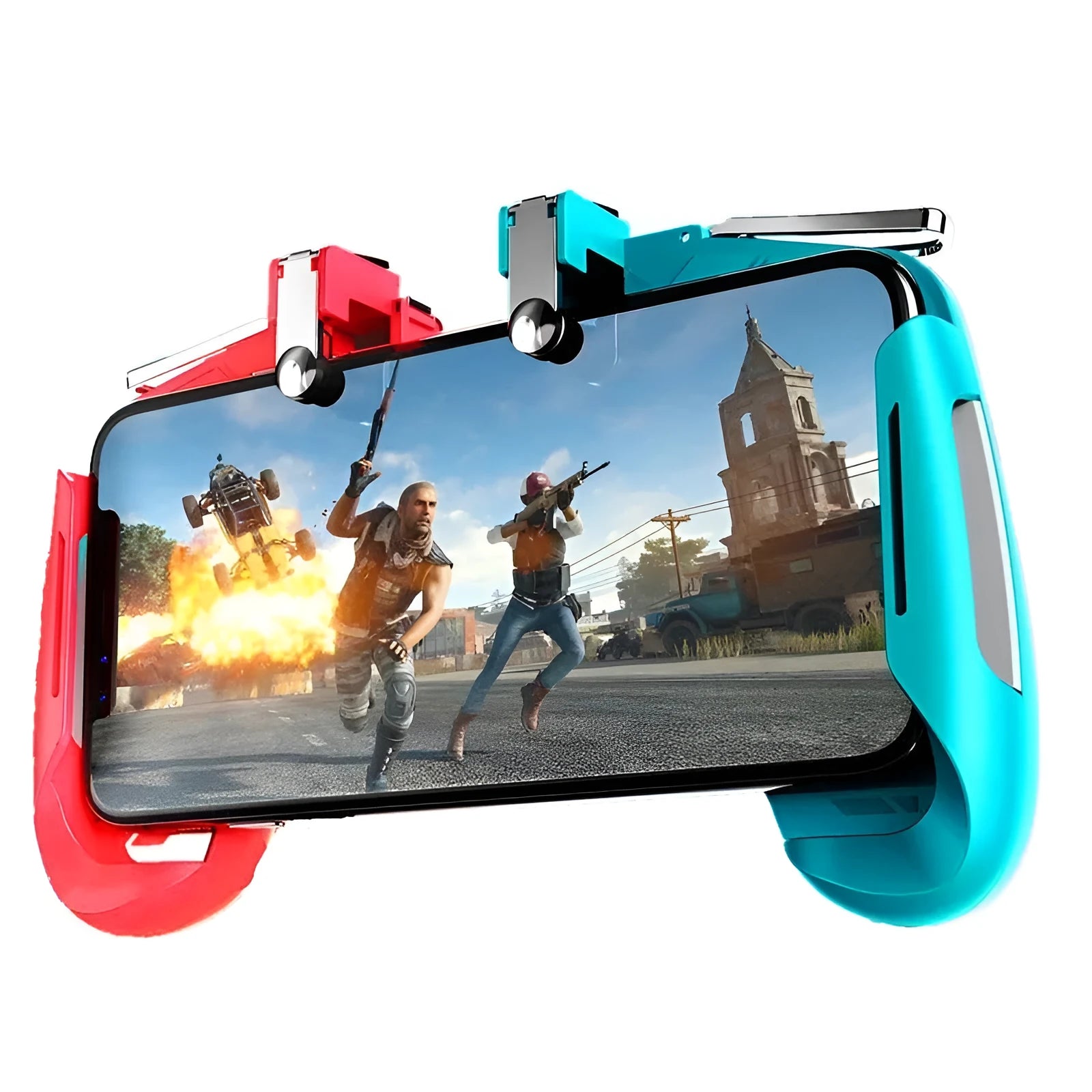Adjustable mobile game handle for smartphones in black colour with ergonomic grip and control buttons