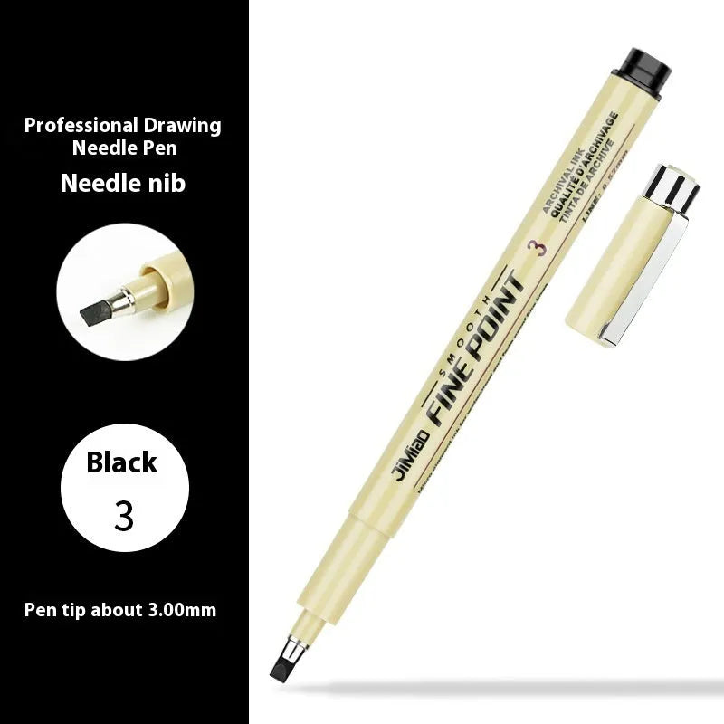 Needle drawing pen with waterproof hook line art cartoon design and hand-drawn syringe sketch styles