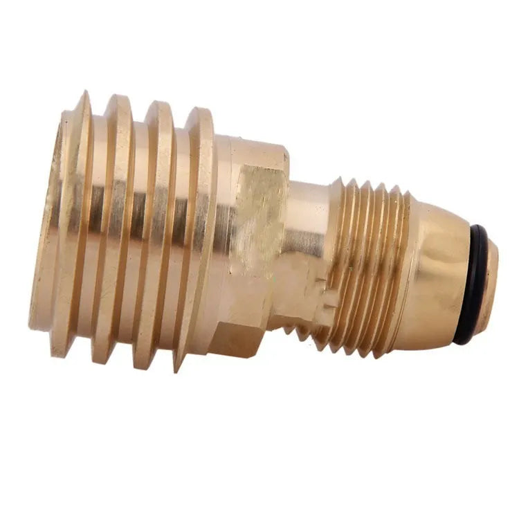 Gold-coloured brass gas adapter with tapered external threads for 7mm gas connections