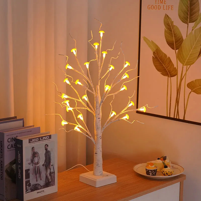 60cm tall mushroom tree lamp with 24 detachable flowers and warm LED lighting
