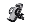 Black plastic car vent mobile phone holder with adjustable arms for universal device compatibility
