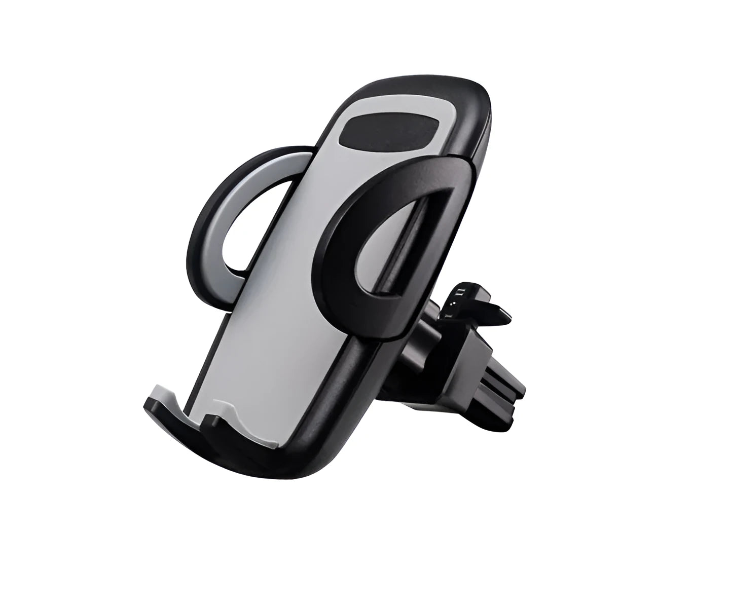 Black plastic car vent mobile phone holder with adjustable arms for universal device compatibility