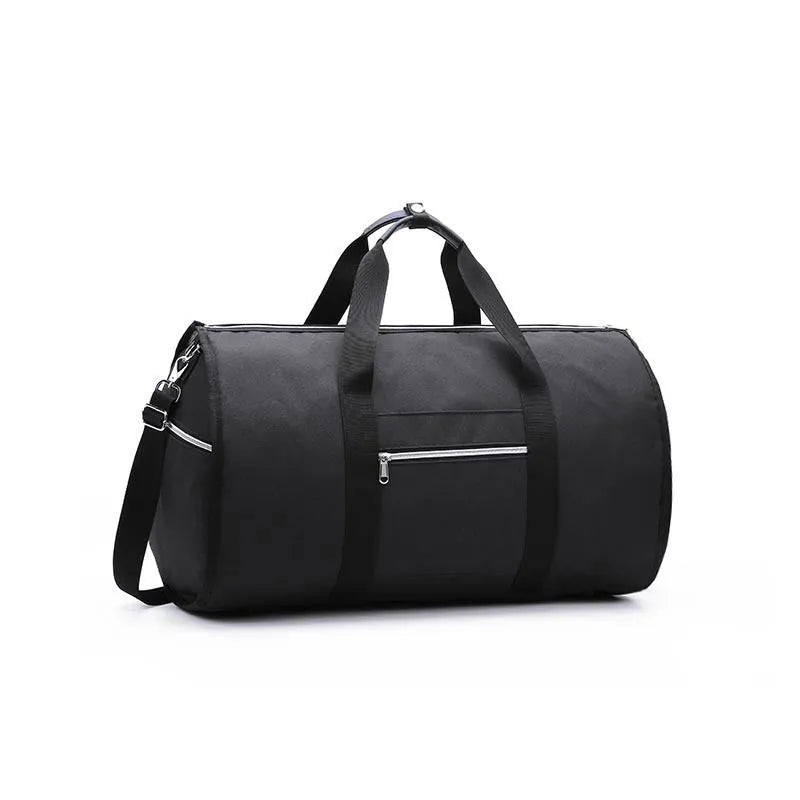 Medium-sized cylindrical travel bag in Oxford cloth, shown in one of four colours: black, blue, light grey, or red.