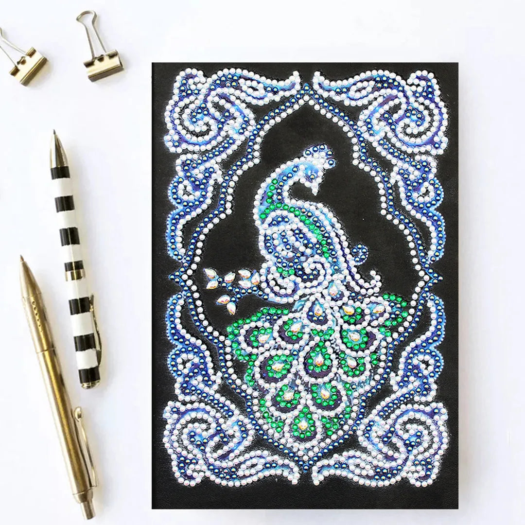 Black A5 diamond painting notebook for peacock art with shaped and bright drills