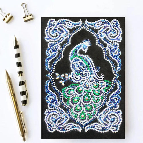 Black A5 diamond painting notebook for peacock art with shaped and bright drills