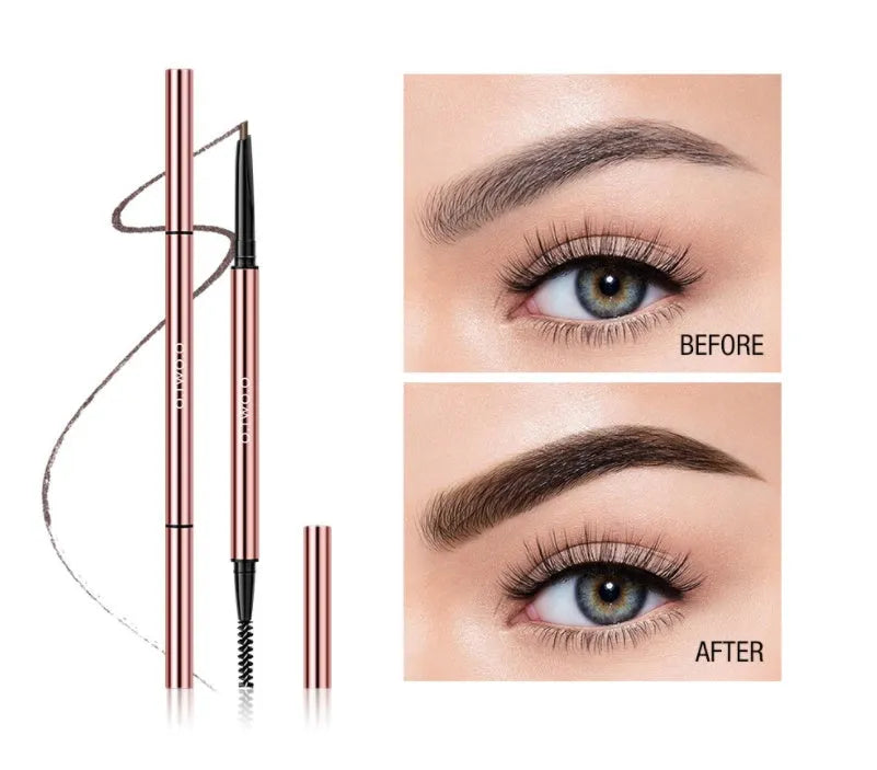 Eyebrow makeup pencil in colour box with six shade options including Auburn and Taupe.