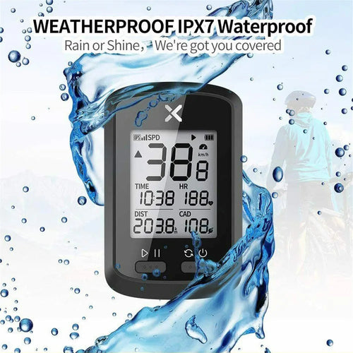 Black plastic bicycle stopwatch with digital LCD display and adjustable nylon wrist strap.